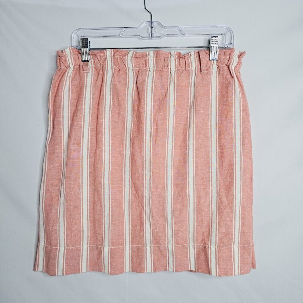 NWT LOFT Linen Skirt PINK & WHITE STRIPE size S Buttons Elastic Waist Coastal - Picture 5 of 5